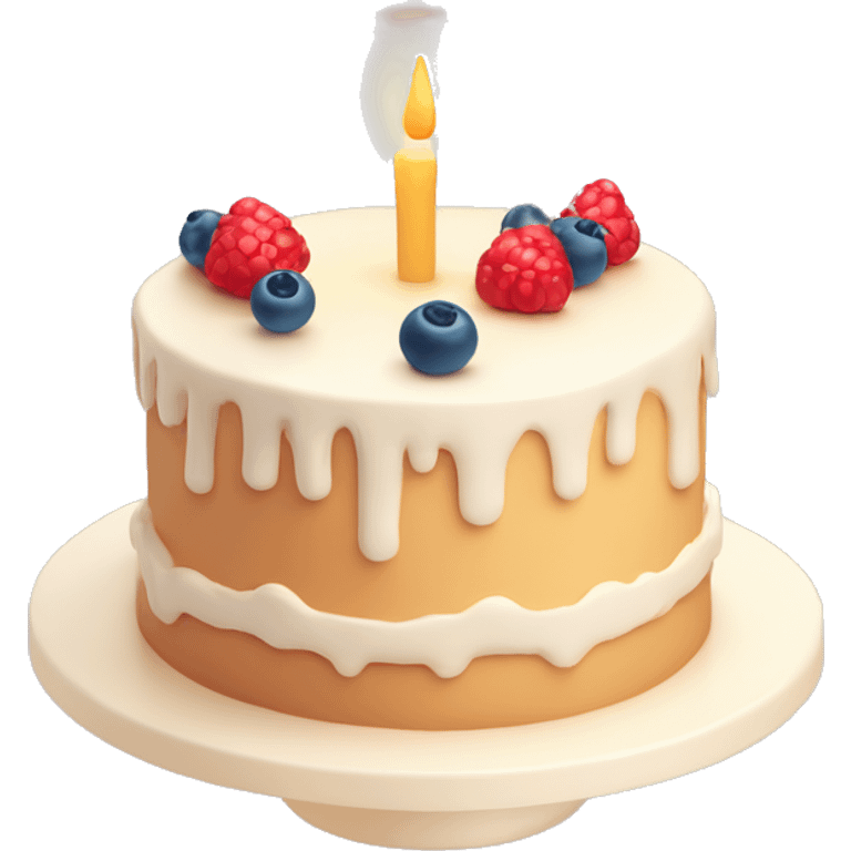 Emoji of a New Year's cake with delicate cream and minimalistic decorations (for example, a few berries or small Christmas tree toys). Warm pastel shades, clean lines emoji