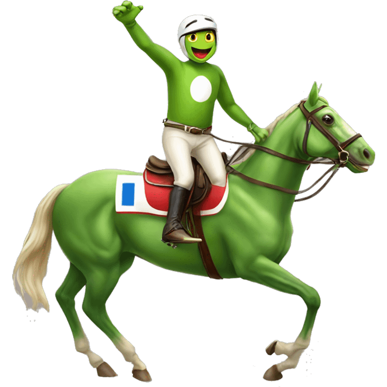 A t-posing frog riding a race horse emoji