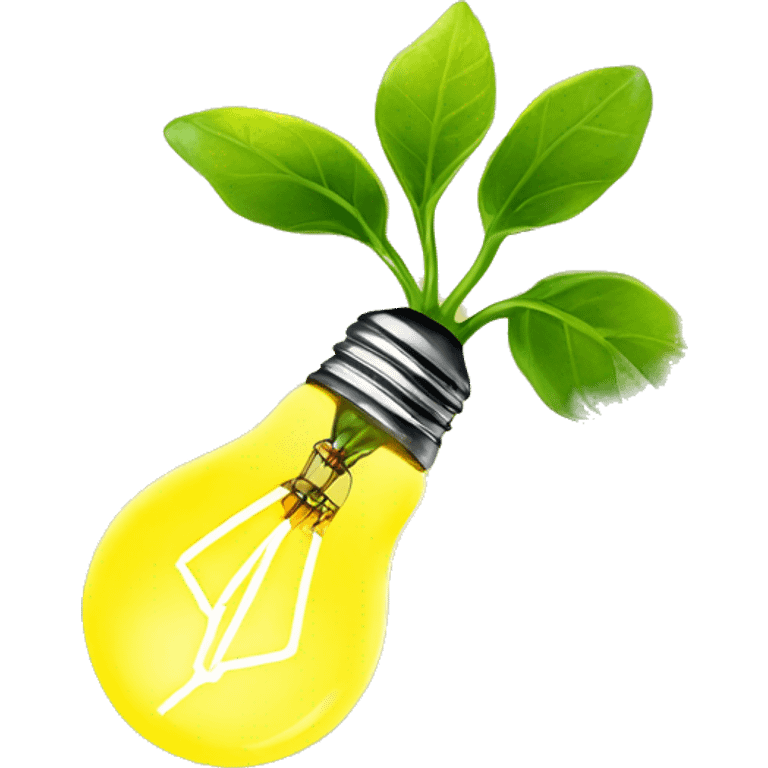 a plant sprout inside a yellow glowing idea lightbulb emoji