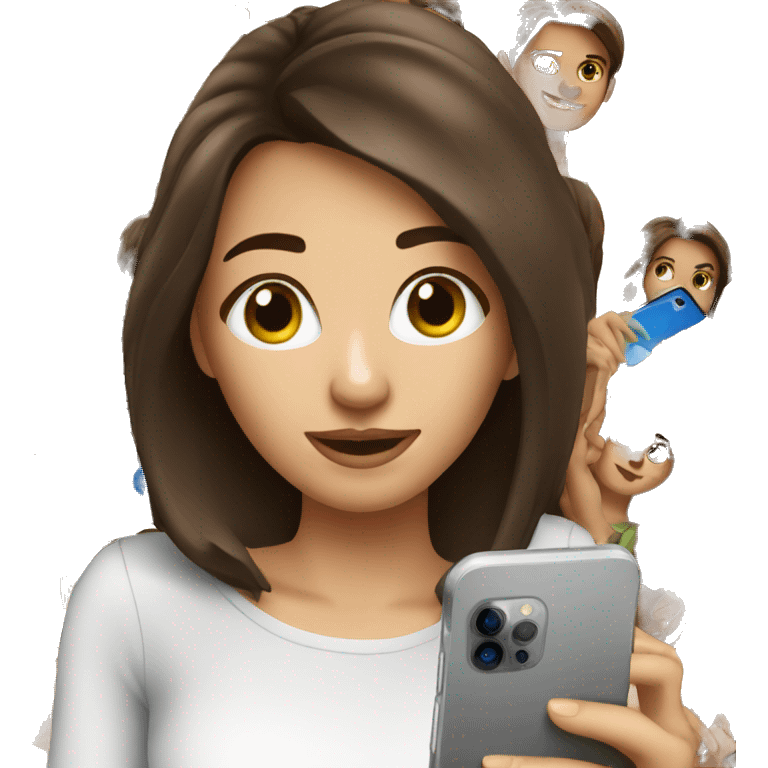 Brunette girl taking selfie with phone emoji