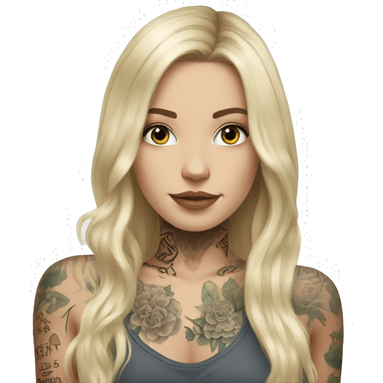 beautiful white girl with tattoos, with long blond hair  emoji