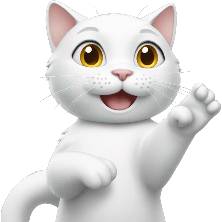 White cat waving hand emoji