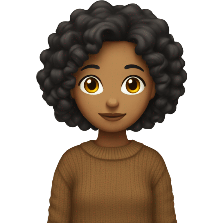 Tan girl with long black curly hair wearing fall sweater emoji