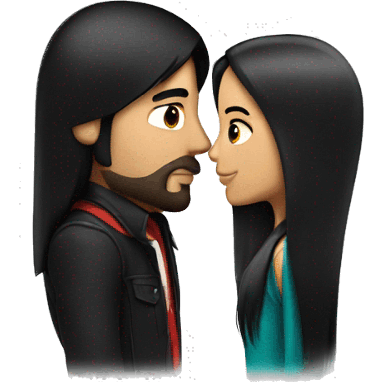 White guy with black hair kissing Mexican girl with black straight hair emoji