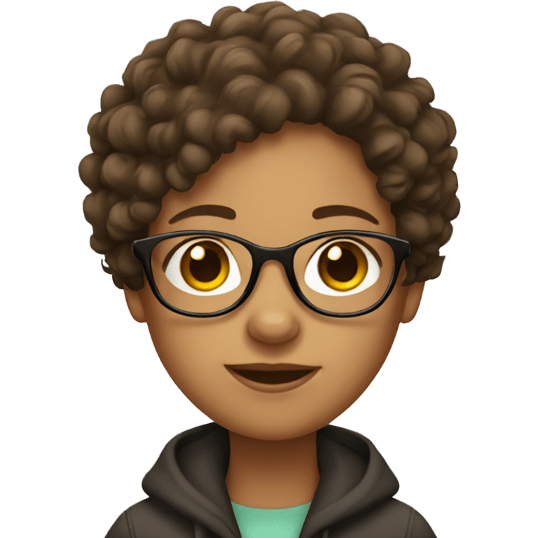 girl with curly brown hair and glasses emoji