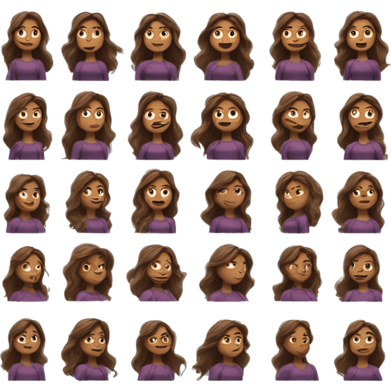 Woman 35 years old with brown long hair in pixar style emoji