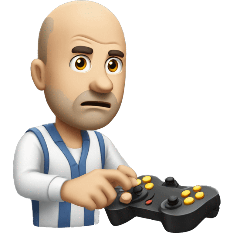 an balding annoyed man playing video games emoji