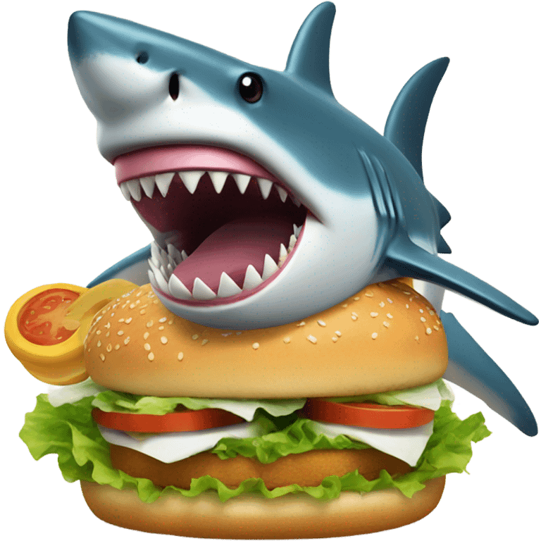 Shark with a top hat who is eating a fish burger emoji