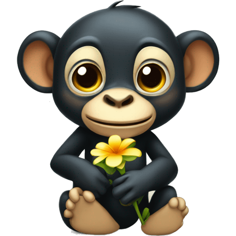 Smiling bonobo holding a flower emoji