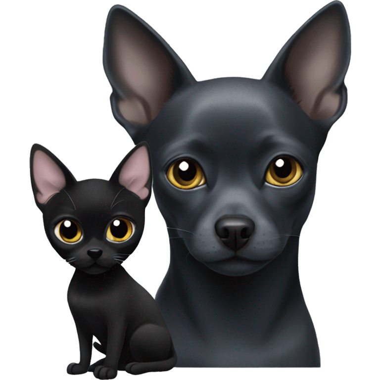 Russian blue cat with two all black chihuahuas emoji