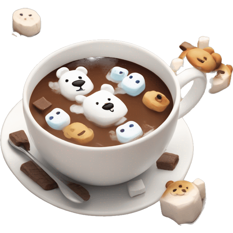 White mug with cute bear prints, hot choco with mallows on top emoji