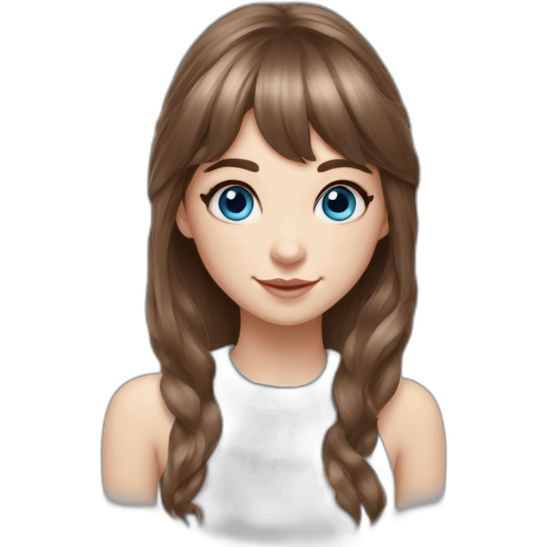 New Year's elf girl brown hair blue eyes beautiful nose bangs loose hair with long hair realistic realistic emoji