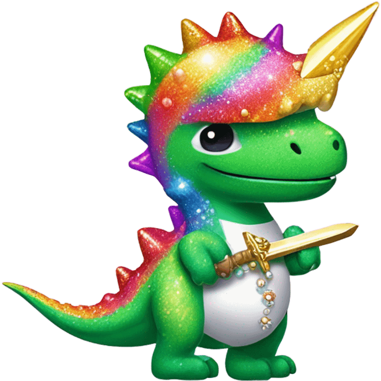 Lisa frank glitter rainbow cute dinosaur with sword and pearls emoji