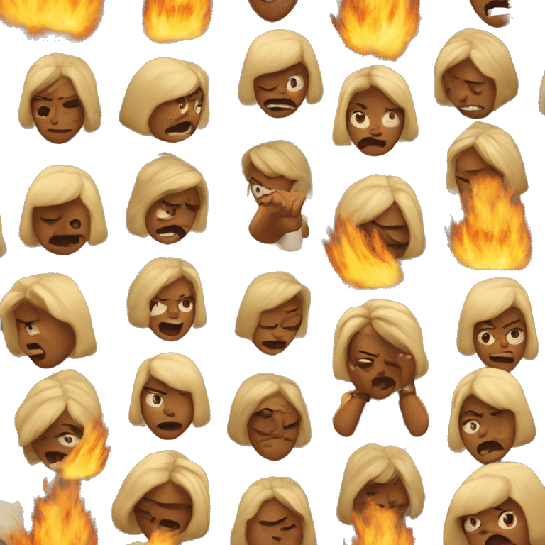 brown woman with blonde bob angry with fire around her emoji