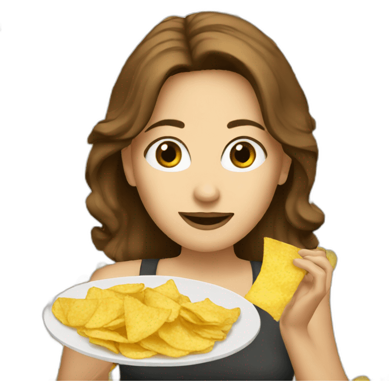 white woman brown hair eating salsa and chips emoji