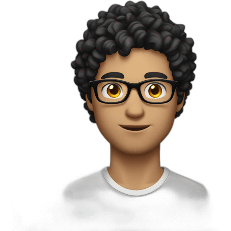 White man with short, curly and wavy black hair and glasses. He has quite a forehead, and he is a gamer. emoji