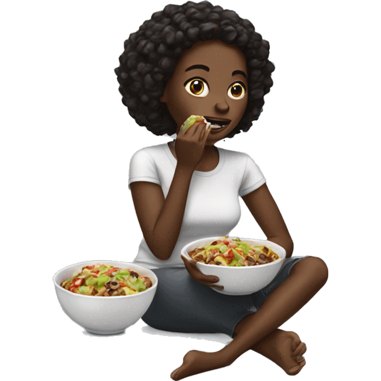 Black girl eating Chipotle bowl  emoji