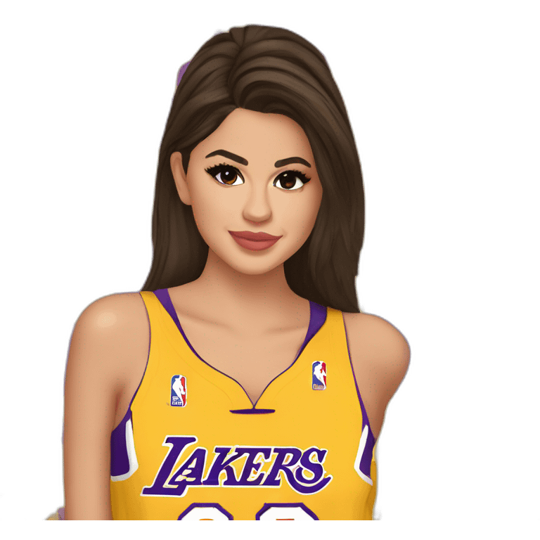 selena gomez wearing yellow lakers jersey emoji