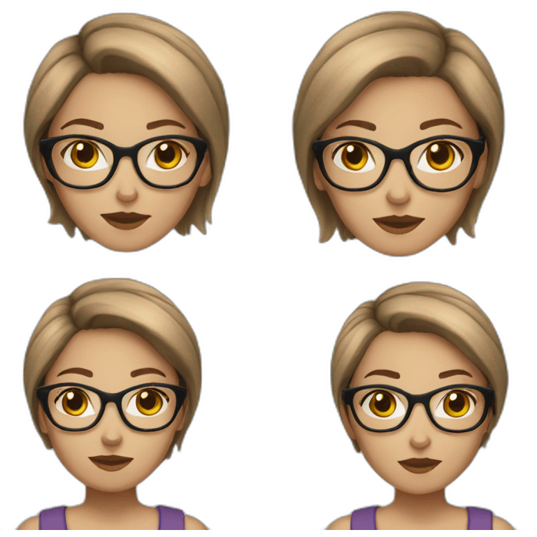 White girl with glasses straight brown mid-short hair emoji