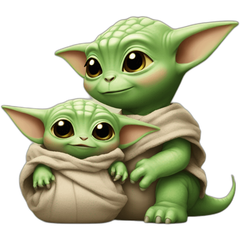 Baby dino with baby yoda emoji