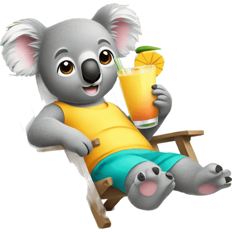 A koala sitting in a beach chair drinking a piña colada emoji