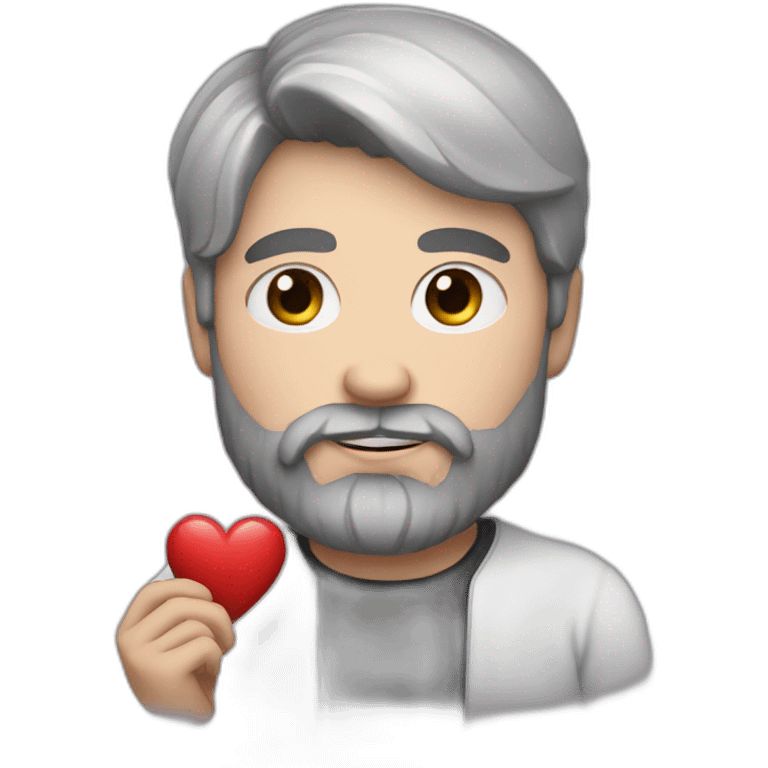 bearded man with white skin and black hair and holding a heart emoji