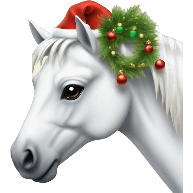 a white horse in Christmas decoration emoji