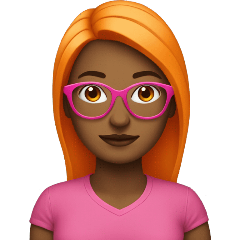 Mujer con cabello naranja, canas con gafas de color rosado emoji