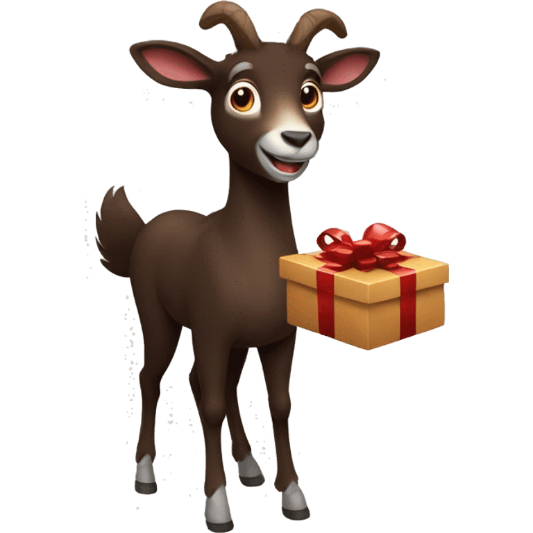 happy dark brown chamois holding gift with hooves in front of him emoji