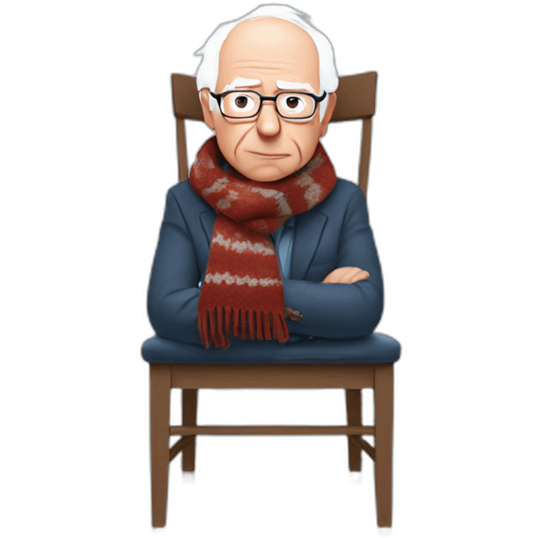 Bernie sanders freezing on chair wearing a scarf emoji