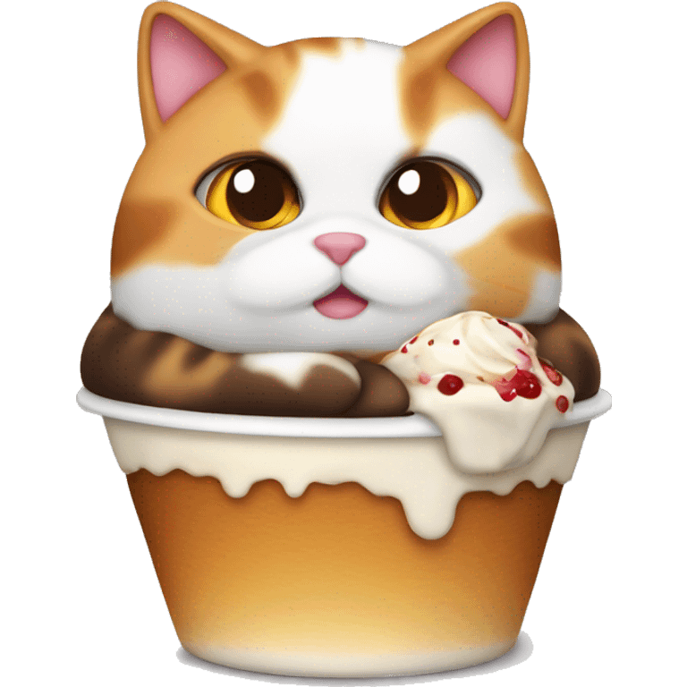 Fat calico cat with sundae emoji