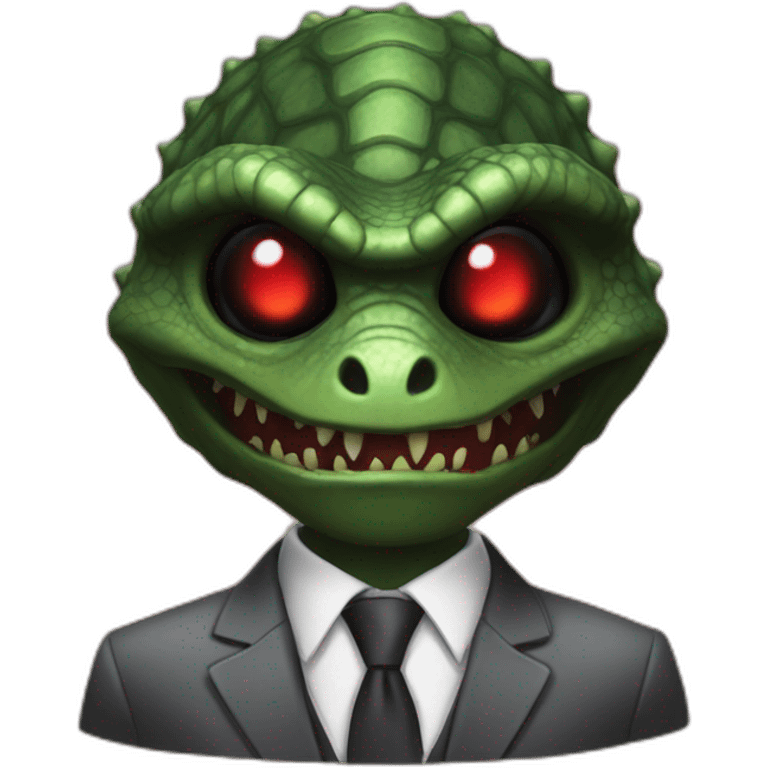 Reptiloid in a black suit with red laser eyes emoji