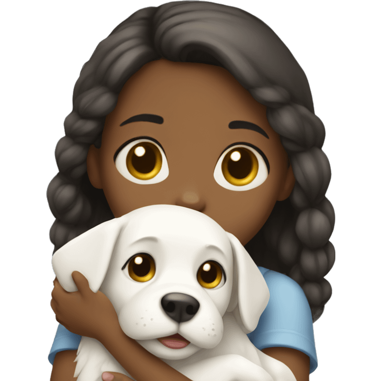 Girl hugging white puppy  emoji