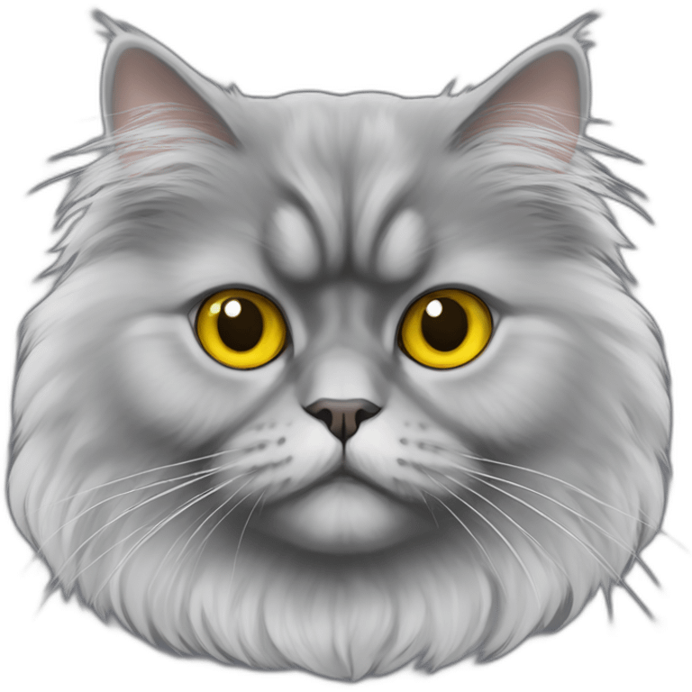 Fluffy and gray colored Persian cat with yellow eyes emoji