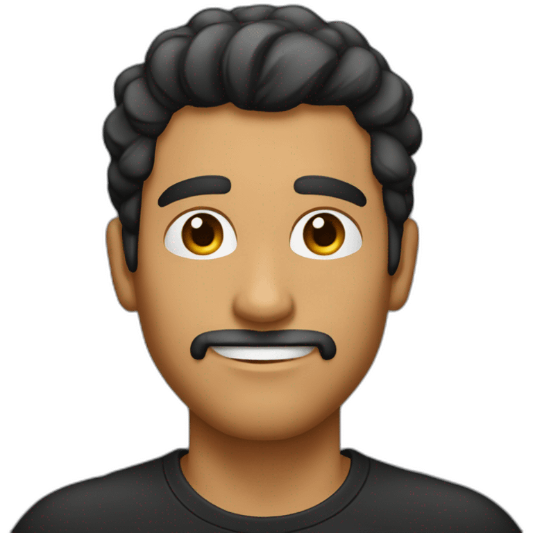 Hombre con el pelo corto negro y peinado hacia el lado derecho, sin barba y sin gafas emoji