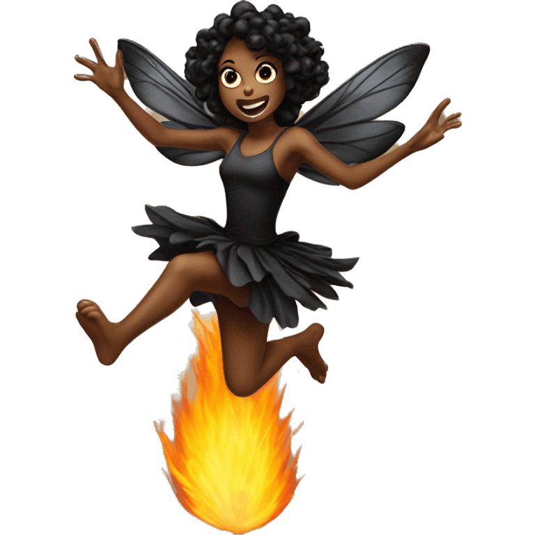 generate black fairy jumping over the fire emoji