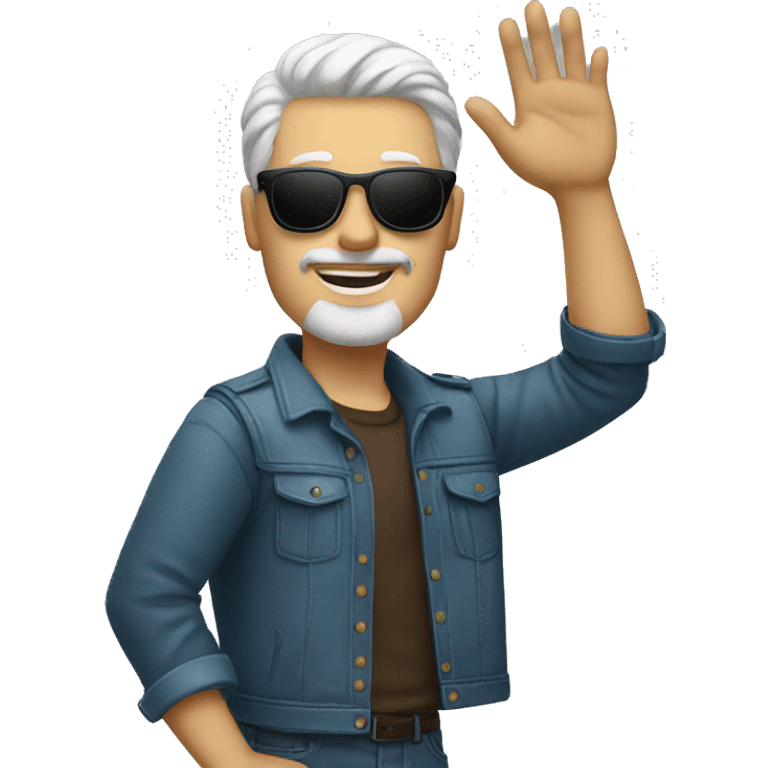 cool white man standing on scene in sunglasses and raising one hand emoji