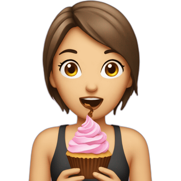 Girl eating cup cake emoji