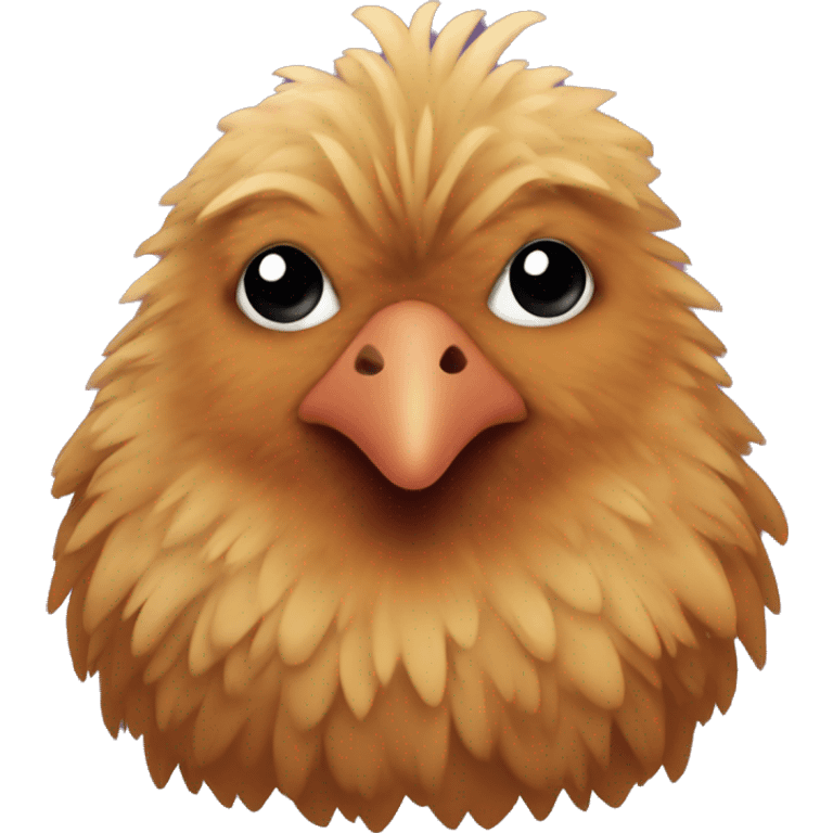 One brown fluffy chicken with black eyes emoji