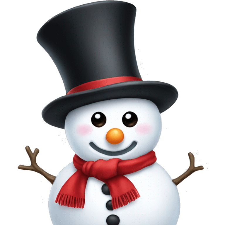 cute white snowman with a red scarf and a black top hat emoji