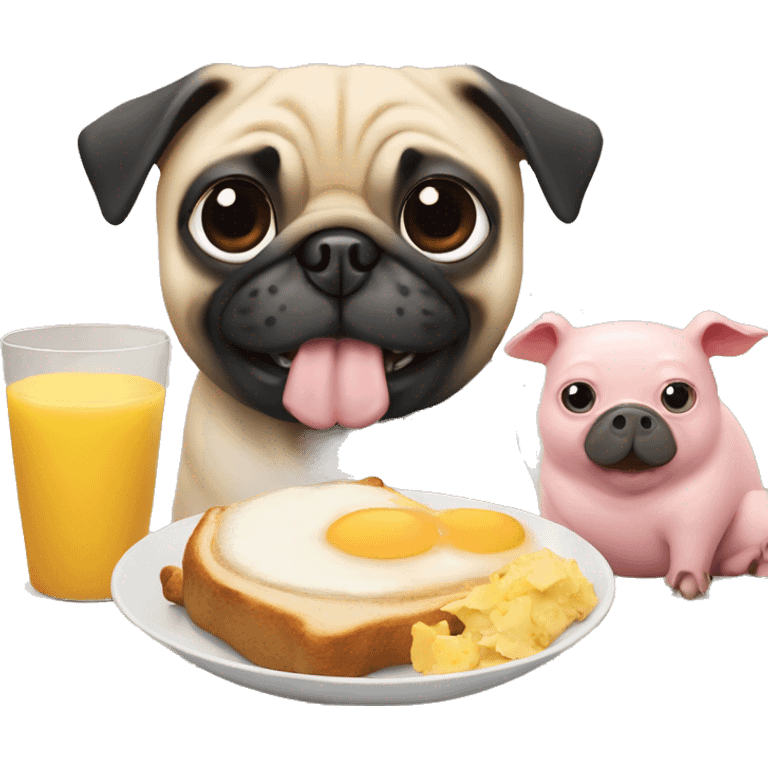 Pug and pig eating breakfast  emoji