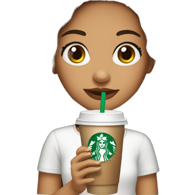 Latina cute girl with long brown and long eyelashes hair holding starbucks drink emoji