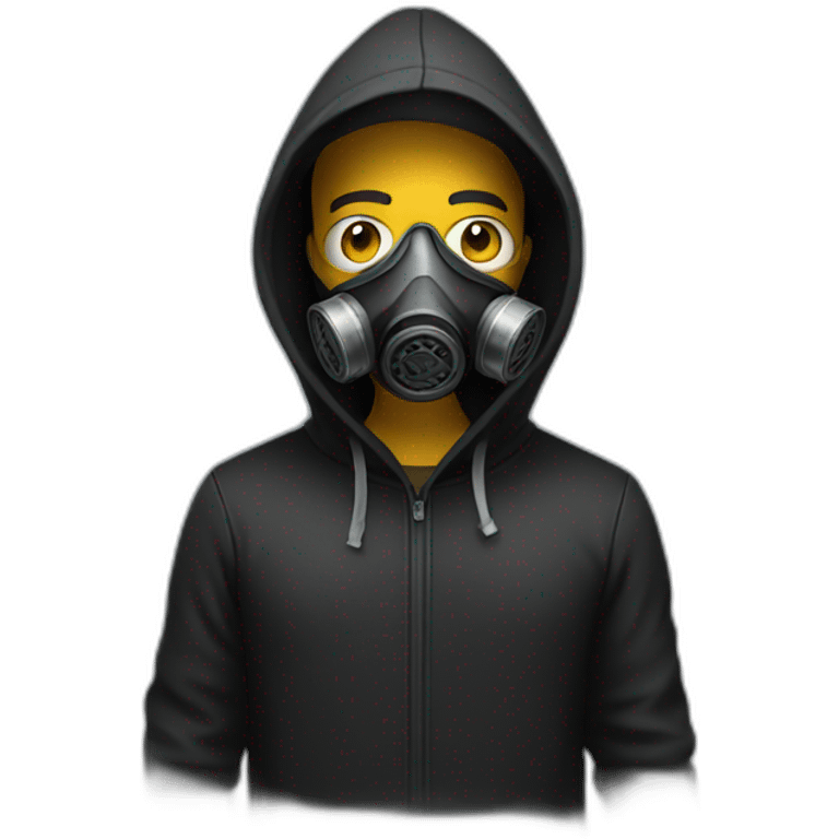 man with black hoodie and gas mask emoji