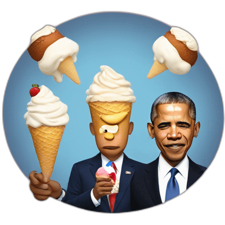 Obama and joseph Biden eating ice cream with Donald trump emoji