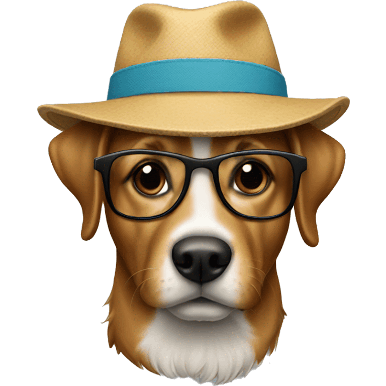 a hat with glasses and a dog  emoji