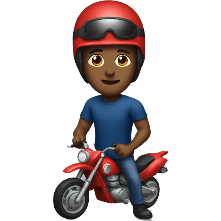 Man Wearing a Dark Blue T-Shirt and a Red Motorcycle Helmet emoji