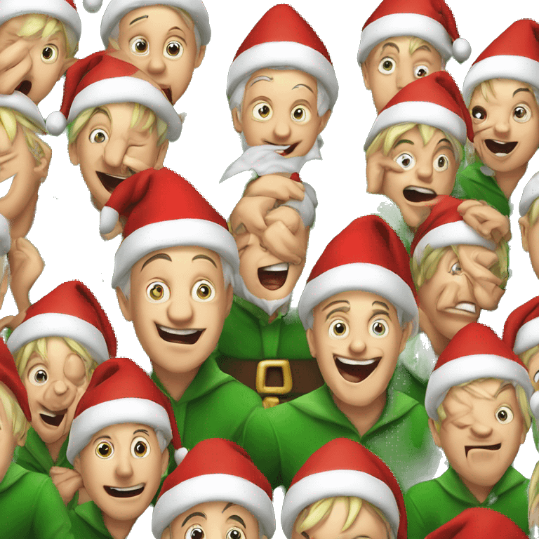 A bunch of elves crying with Santa laughing in the middle  emoji