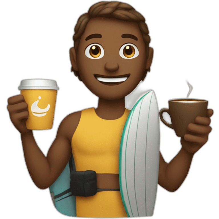 Surfer with coffee in hand emoji