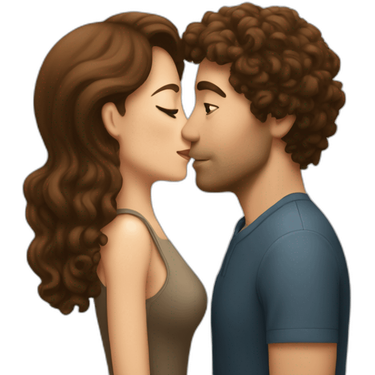 A women with brown hair kissing a tall men who has curly brown hair  emoji