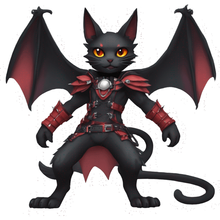 cool edgy black punk red ethereal fantasy nargacuga-bat-cat-Fakemon collar harness full body emoji